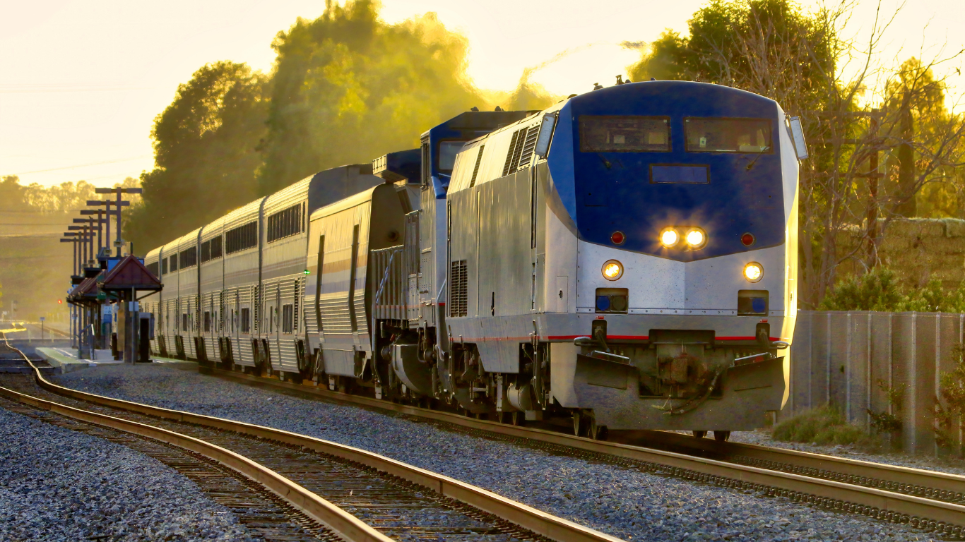 Amtrak train at sunset